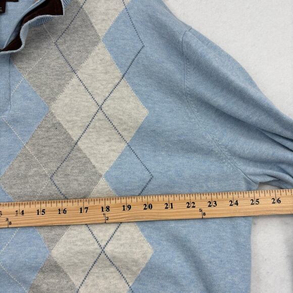 Tasso Elba Quarter Zip Sweater Mens Size L Blue Gray Argyle Cotton Long Sleeve - Picture 9 of 11